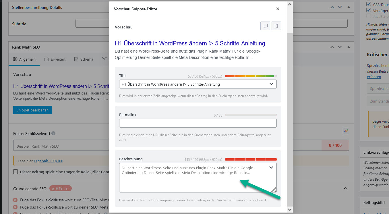 Die Meta Description einfügen