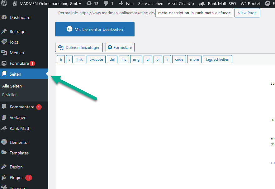 Landingpage in WordPress auswählen