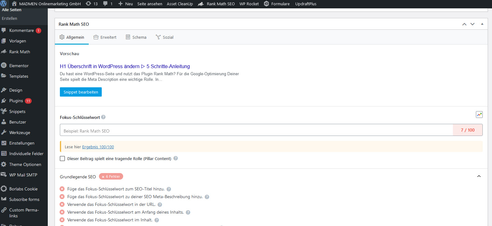 Zu Rank Math SEO navigieren
