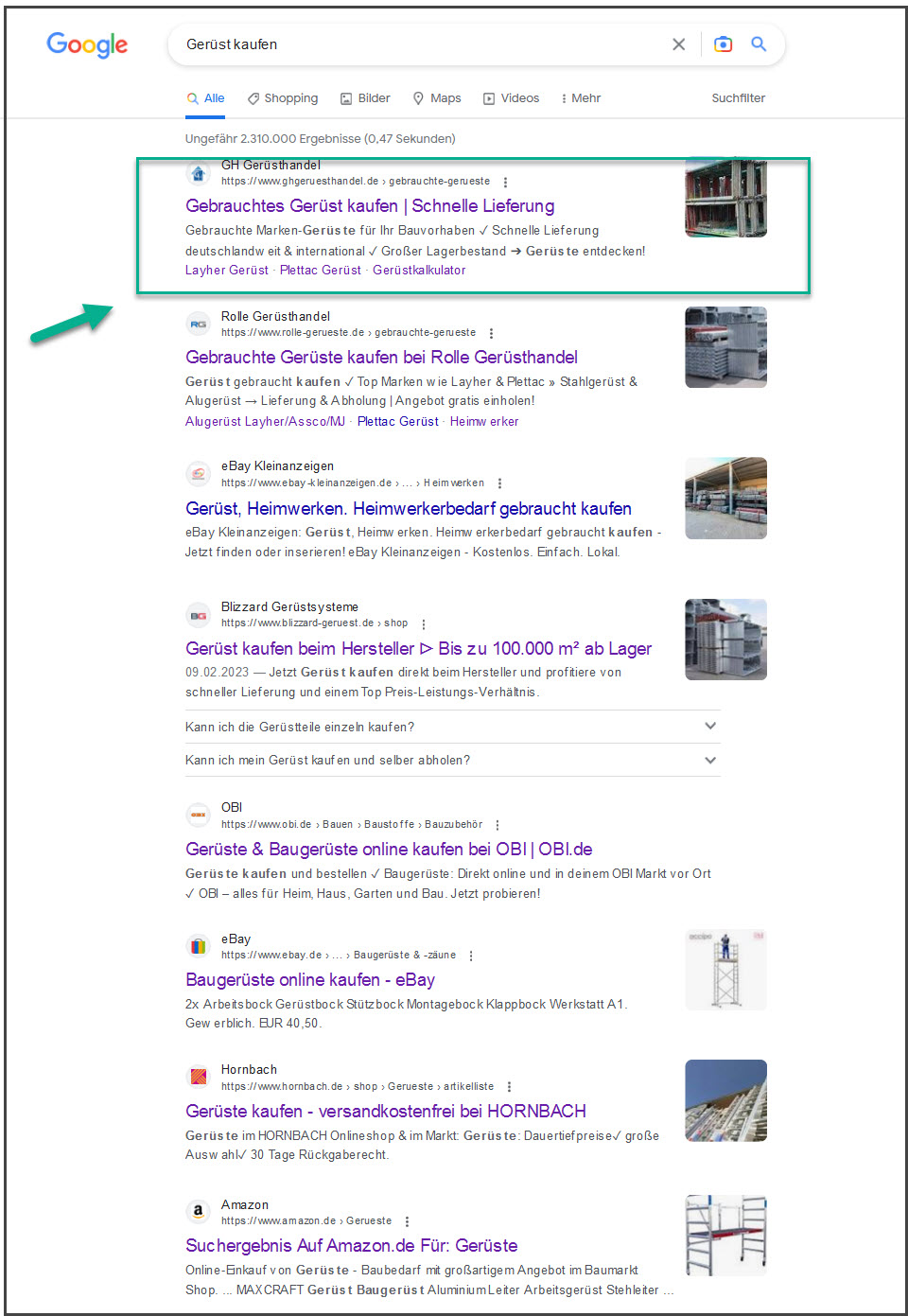 Ranking Beispiel Gerüst kaufen