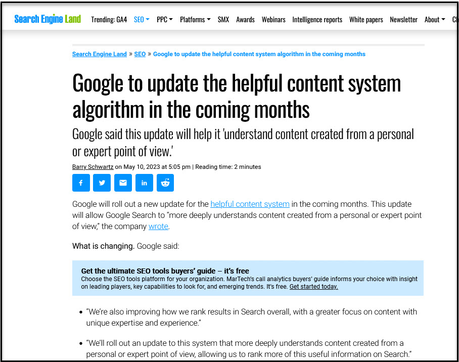 Search Engine Land zum Helpful Content Update