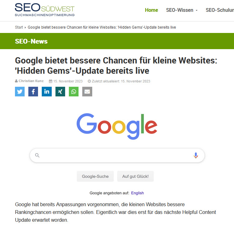 Hidden Gems Update - kleine Websites