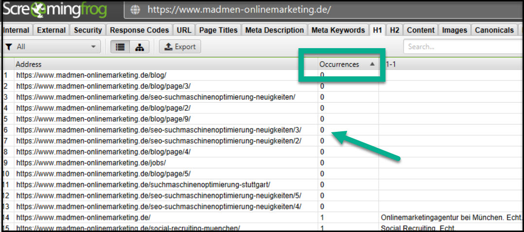 Nach Occurrences filtern 