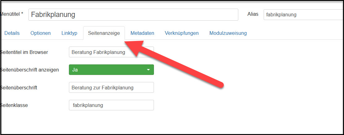 Seitenanzeige in Joomla auswählen Bild 4