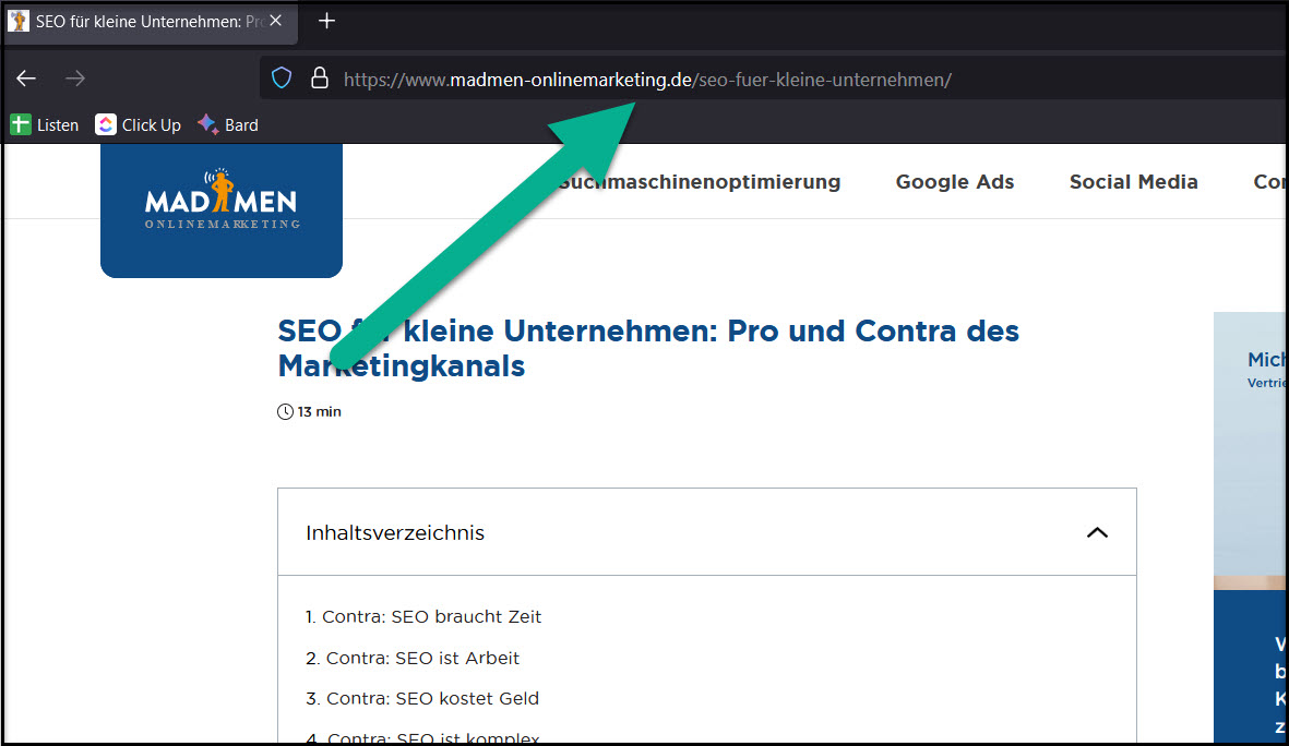 URL Adresse der Seite im Browser kopieren - Bild 1