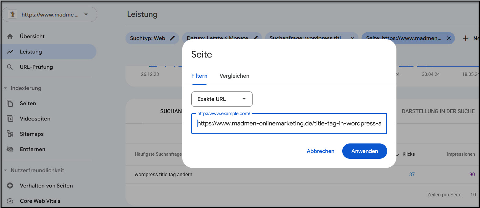 Korrekte Seite auswählen