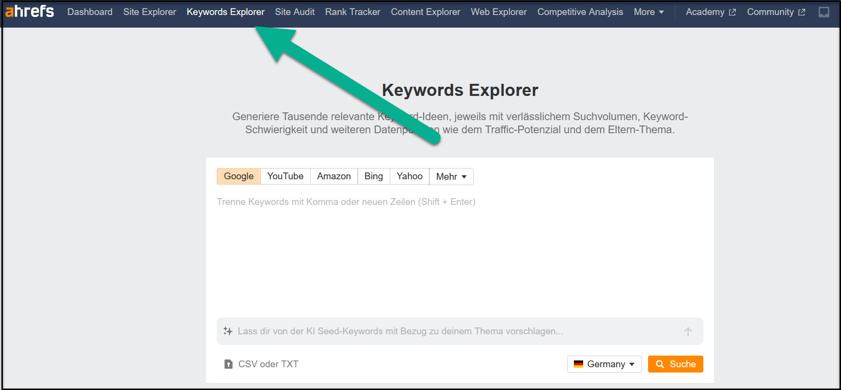 In den Keywords Explorer wechseln