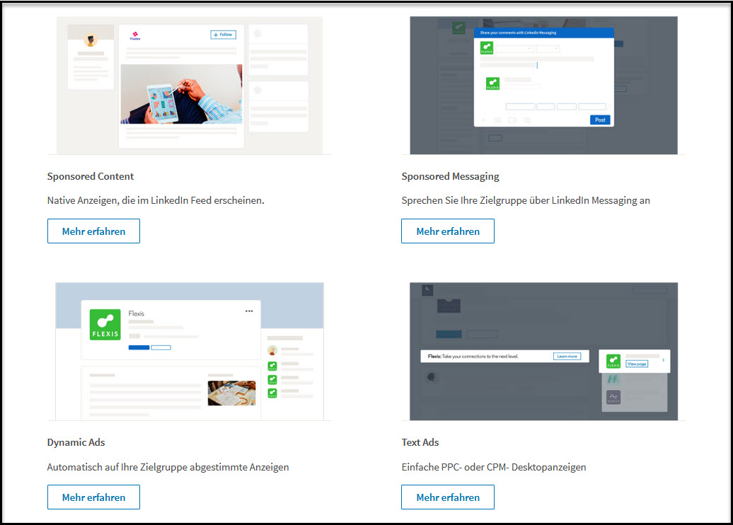 Werbeformate bei LinkedIn