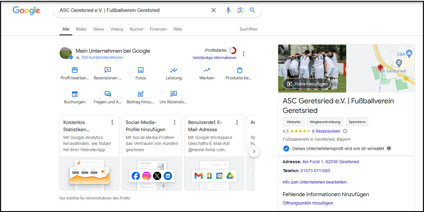 Google My Business Einstellungen