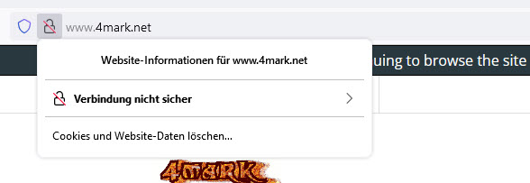 Beispiel für nicht sichere Webseite im Browser - ohne SSL Zertifikat