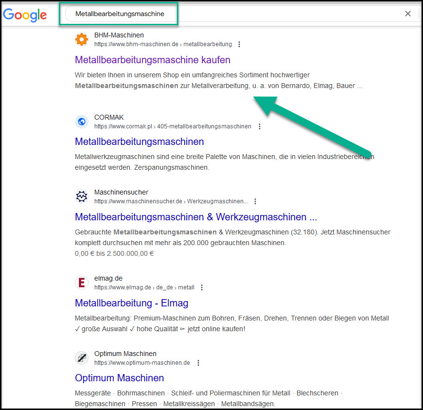 Google Ranking Maschinenhändler