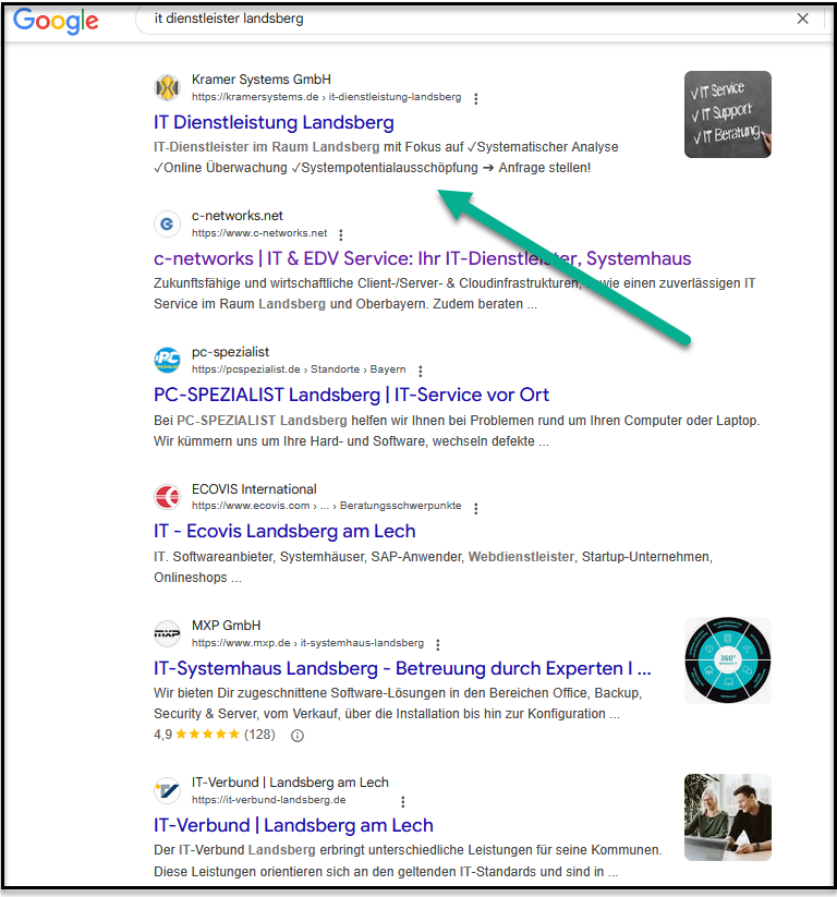 Platz 1 für IT Dienstleister Landsberg bei Google