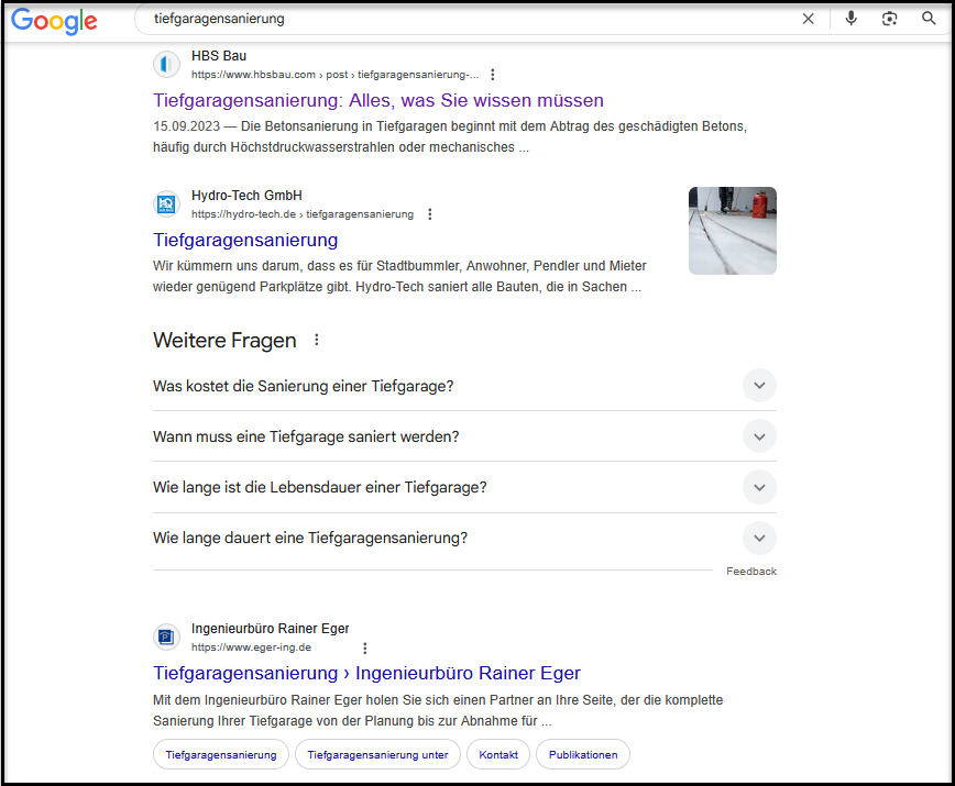 Rang 1 bei Google für Tiefgaragensanierung