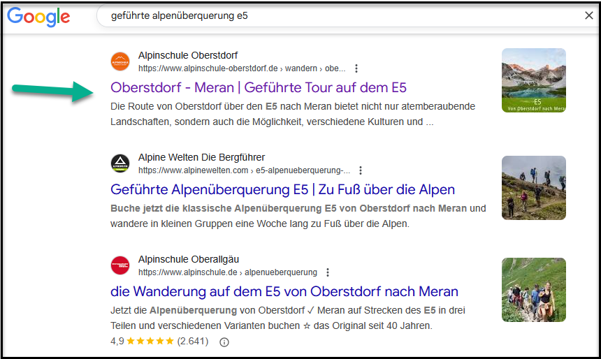 Geführte Alpenüberquerung e5 Keyword Ranking