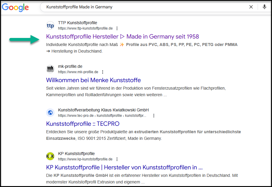 Google Ranking Kunststoffprofile made in germany