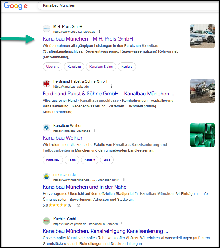 Platz 1 bei Google für Kanalbau München