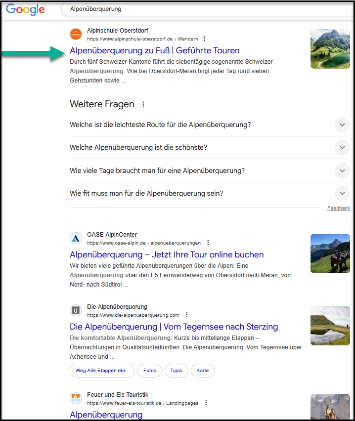 Platz 1 mit Alpenüberquerung