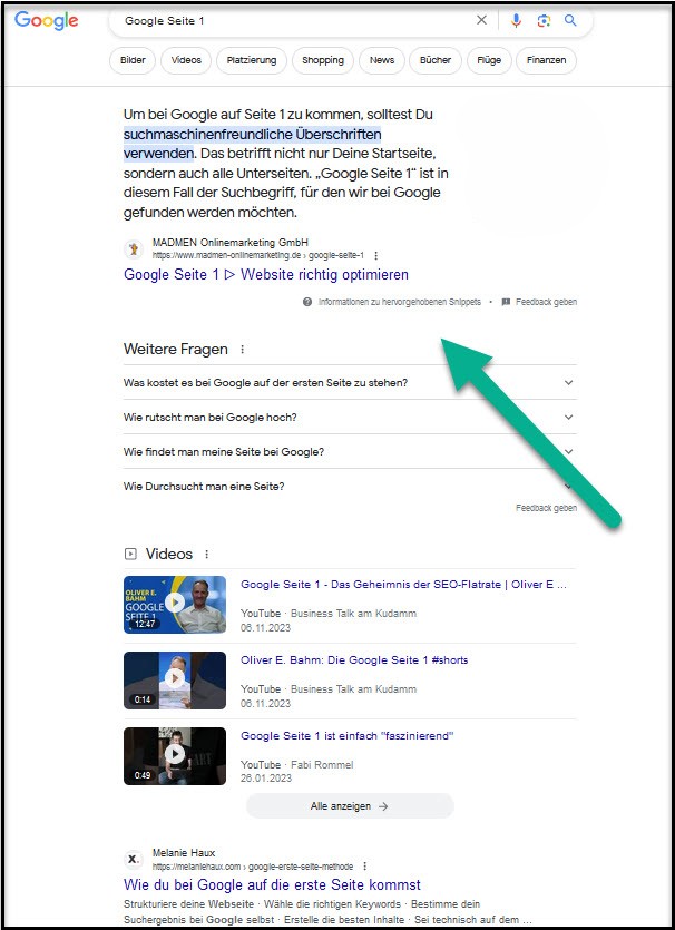 Google Seite 1 Ranking
