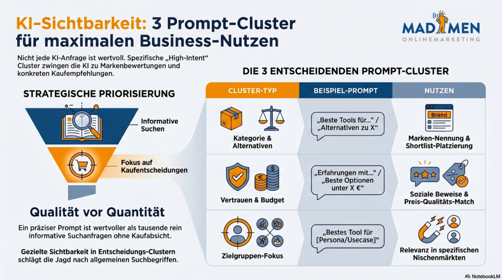 KI-Sichtbarkeit durch drei Prompt-Cluster