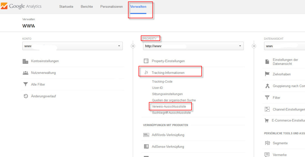 Universal Analytics Verweissausschlussliste
