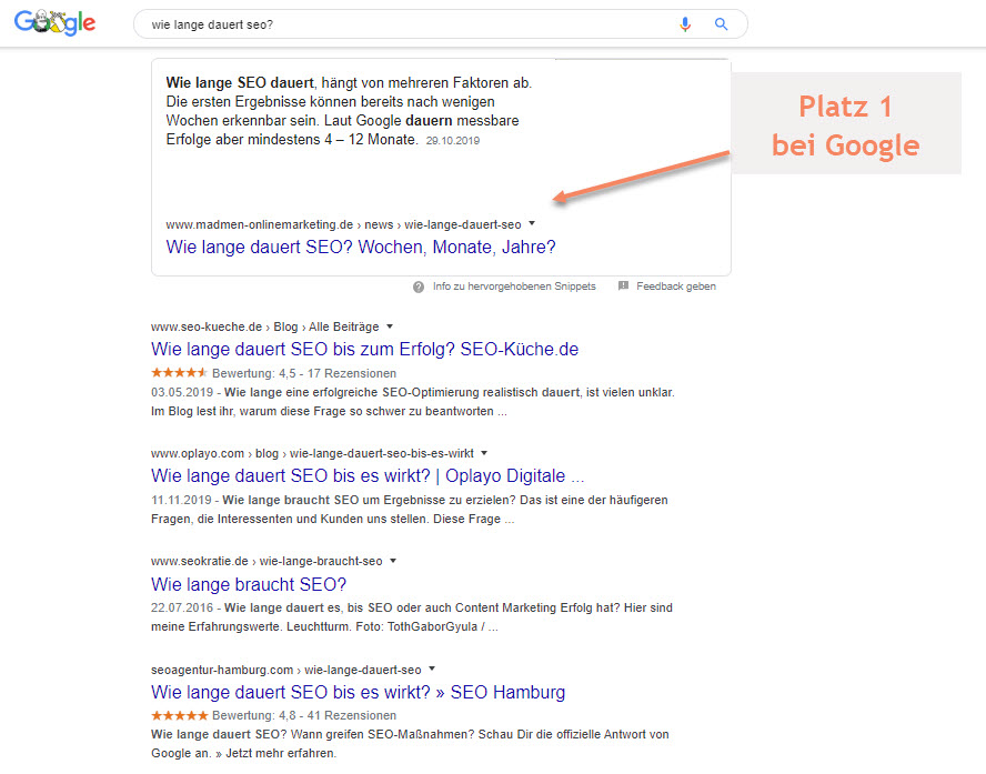 Wie lange dauert das SEO-Ranking